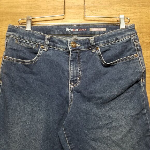 Style & Co Boyfriend Jeans Womens Size 10 Mid Rise Blue Denim Embellished - Picture 2 of 10